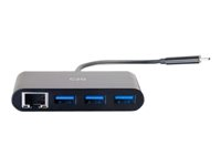 C2G USB C Ethernet and 3 Port USB Hub Black - Hub - 3 Ports - Adaptateur réseau - USB-C - Gigabit Ethernet x 1 + USB 3.0 x 3 - noir 82406